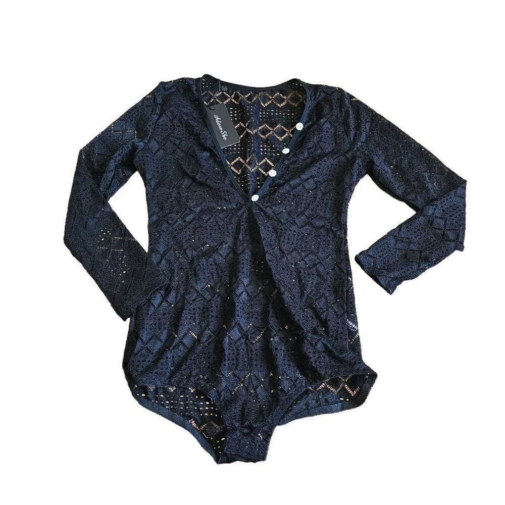 Adore she womens Sz S black lace bodysuit top